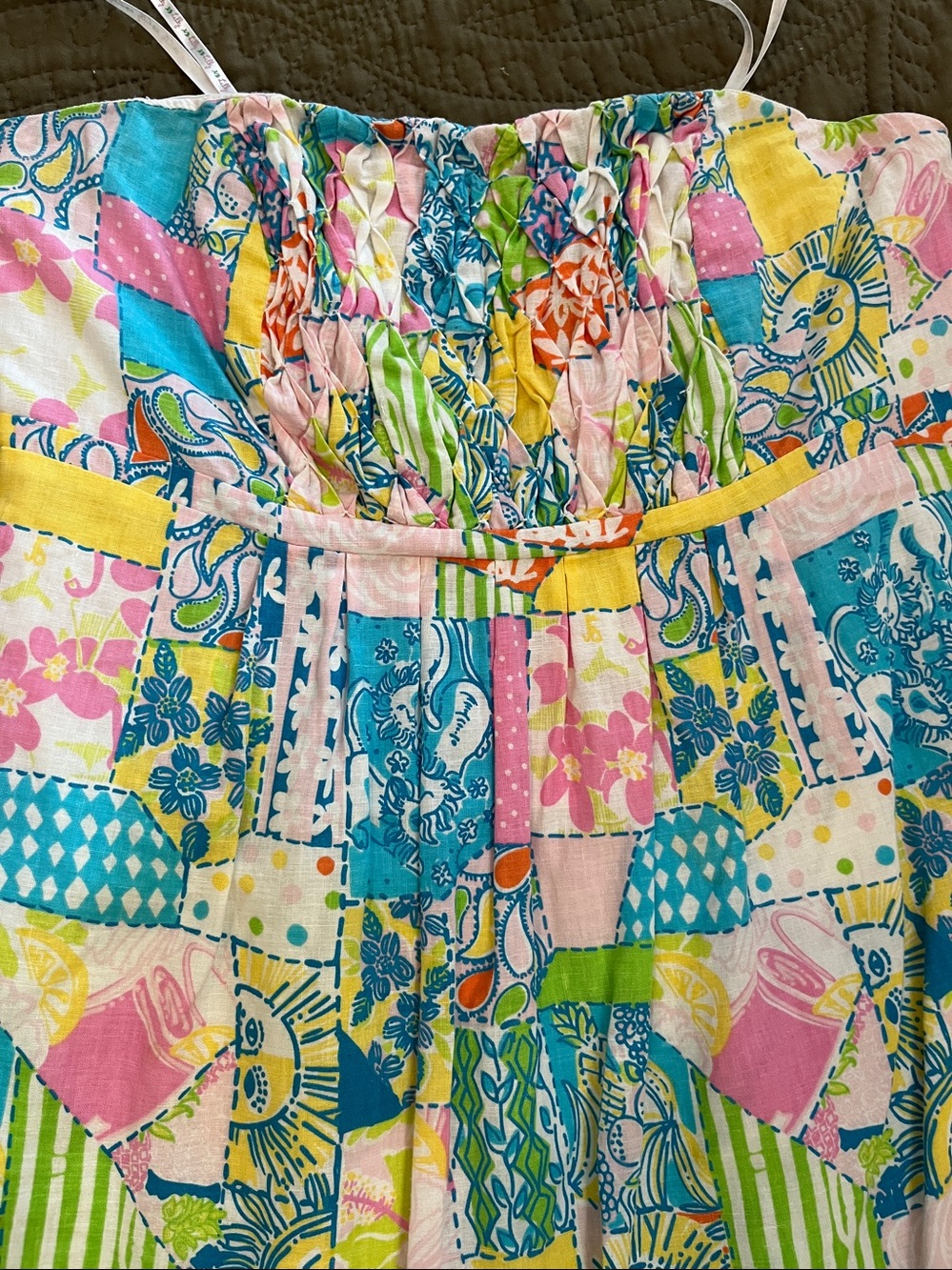 Lilly Pulitzer LOCO Pink Patchwork Bustier Sundress BOLD FUNKY FUN - Picture 2 of 4